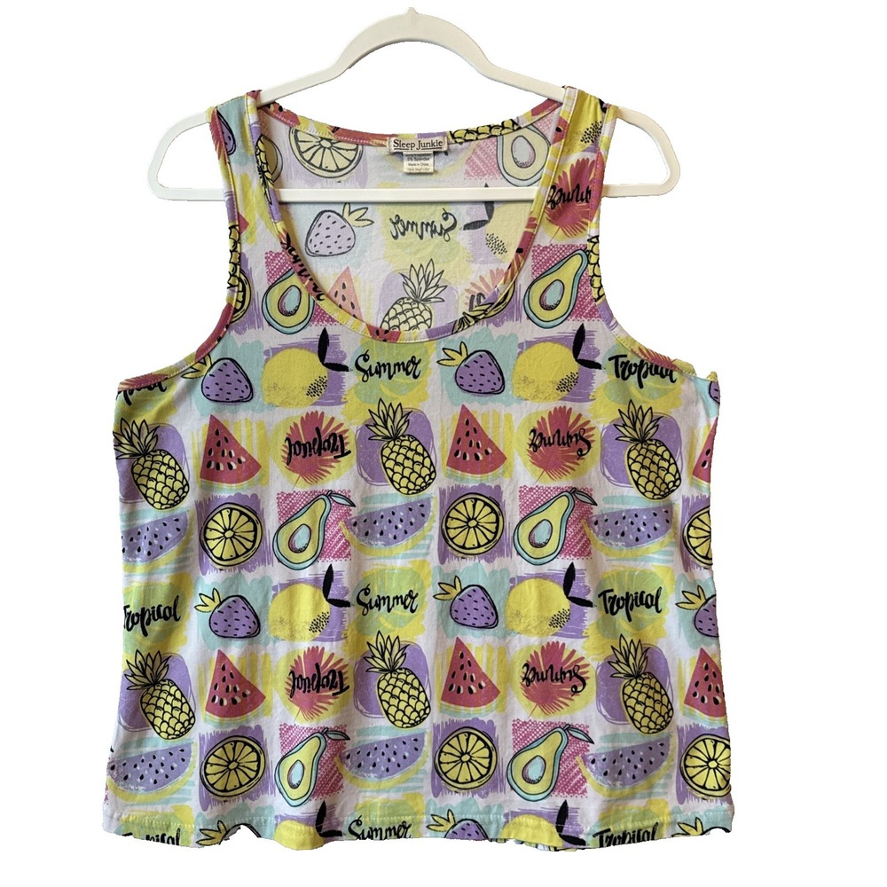 Sleep Junkie Summer Colorful Soft Comfy Tank‎ Top 1X Tropical Pineapple Resort